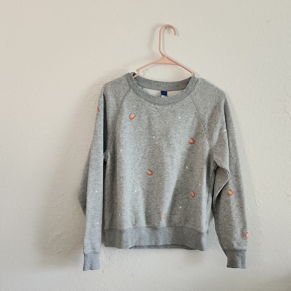 Old Navy Orange and Gray Crew Neck Sweater with Ribbed Details